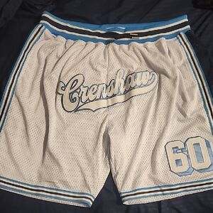 Crênshaws White Athletic Mesh Shorts with Light Blue Trim
